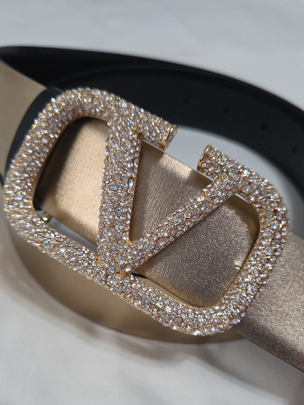 Valentino Garavani Reversible Gold Black Belt Studded Gold Buckle